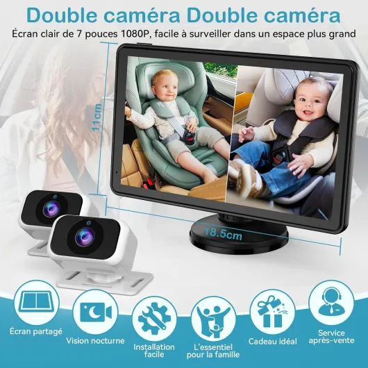 Caméra Voiture Bébé Double Caméra pour 2 Enfants
