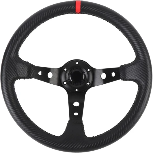 Volant de Course Automobile 14 Pouces, Volant Sport Aspect Fiber de Carbone avec Cadre en Aluminium, Vis de Montage et clé (rouge)