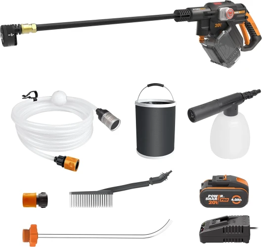 WORX Nitro 18V(20V Max) Nettoyeur Haute Pression sans Fil Hydroshot WG633E.1, PowerShare, Nettoyage de Terrasse Lavage de Voiture, Max - 56 Bar, 220L/H Batterie 4.0Ah et Chargeur
