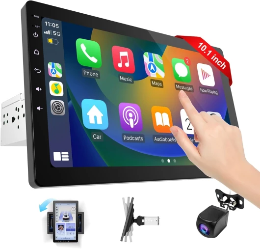 Haudio Autoradio 1 DIN Bluetooth Autoradio Car Play Voiture avec sans Fil carplay & Android Auto,10.1 Rotatif de Pouces HD Écran Tactile,avec caméra de recul 1080P,Navigation GPS,Mirror Link,AUX,FM/AM
