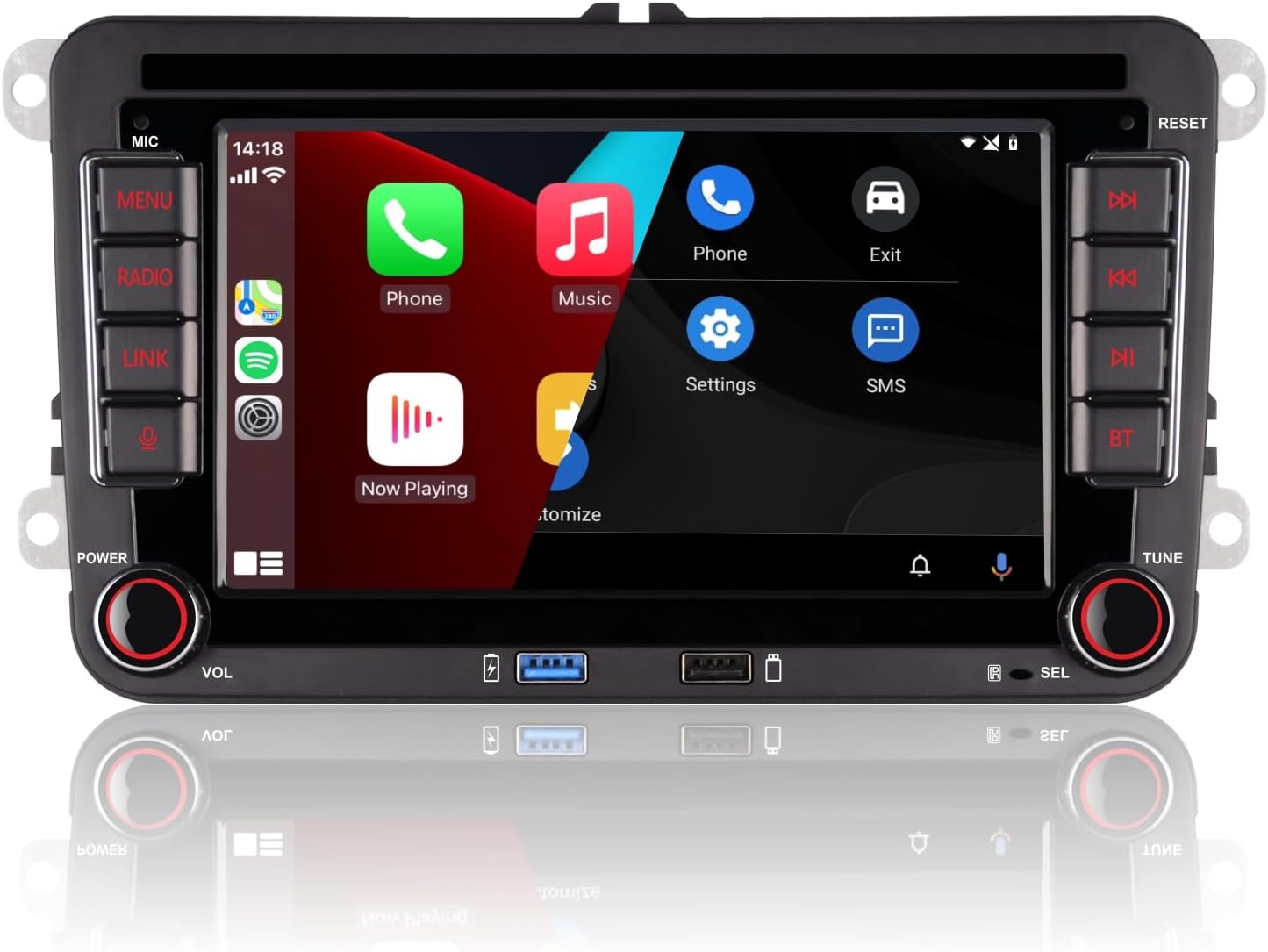 Autoradio Double din Compatible avec CarPlay sans Fil Android Auto avec 7 Pouces IPS Bluetooth/FM/AM Radio/USB/Puissance élevée pour VW Golf 5 6 Passat Jetta Caddy EOS T5 Tiguan Touran CC Polo