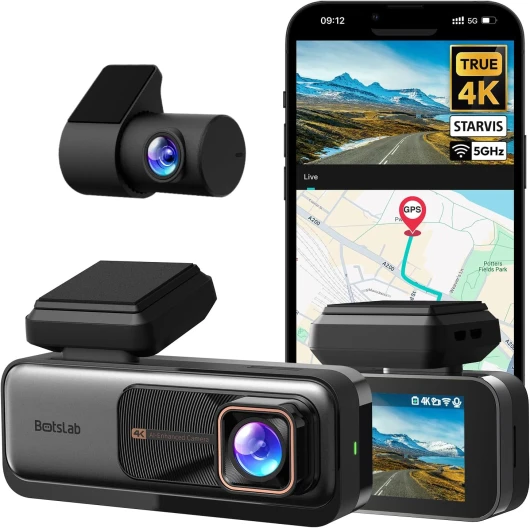 BOTSLAB 4K Dashcam Voiture Avant Arrière GPS, WiFi Caméra Voiture avec Carte SD 64GB,Camera Voiture Grand Angle 170°,ADAS,Vision Nocturne,WDR,G-Capteur,Mode Stationnement 24H,Enregistrement en Boucle G980H