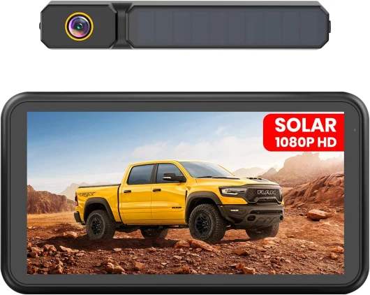 Foxpark Solaire Camera de Recul sans Fil: Installation Facile en 3 Minutes, avec HD 1080P Moniteur 5 Pouces, Étanche IP69K Vision Nocturne Claire Nocturne Caméra de Recul pour Auto,SUV, Camion,Van