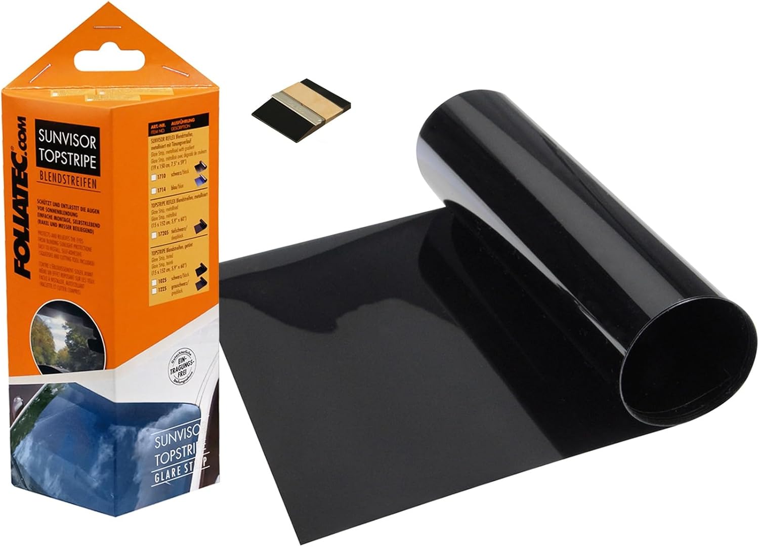 FOLIATEC TOPSTRIPE film teinté antireflet pour pare-brise avec protection solaire efficace grâce à la teinte, noir, 15 x 152 cm Ombre en haut