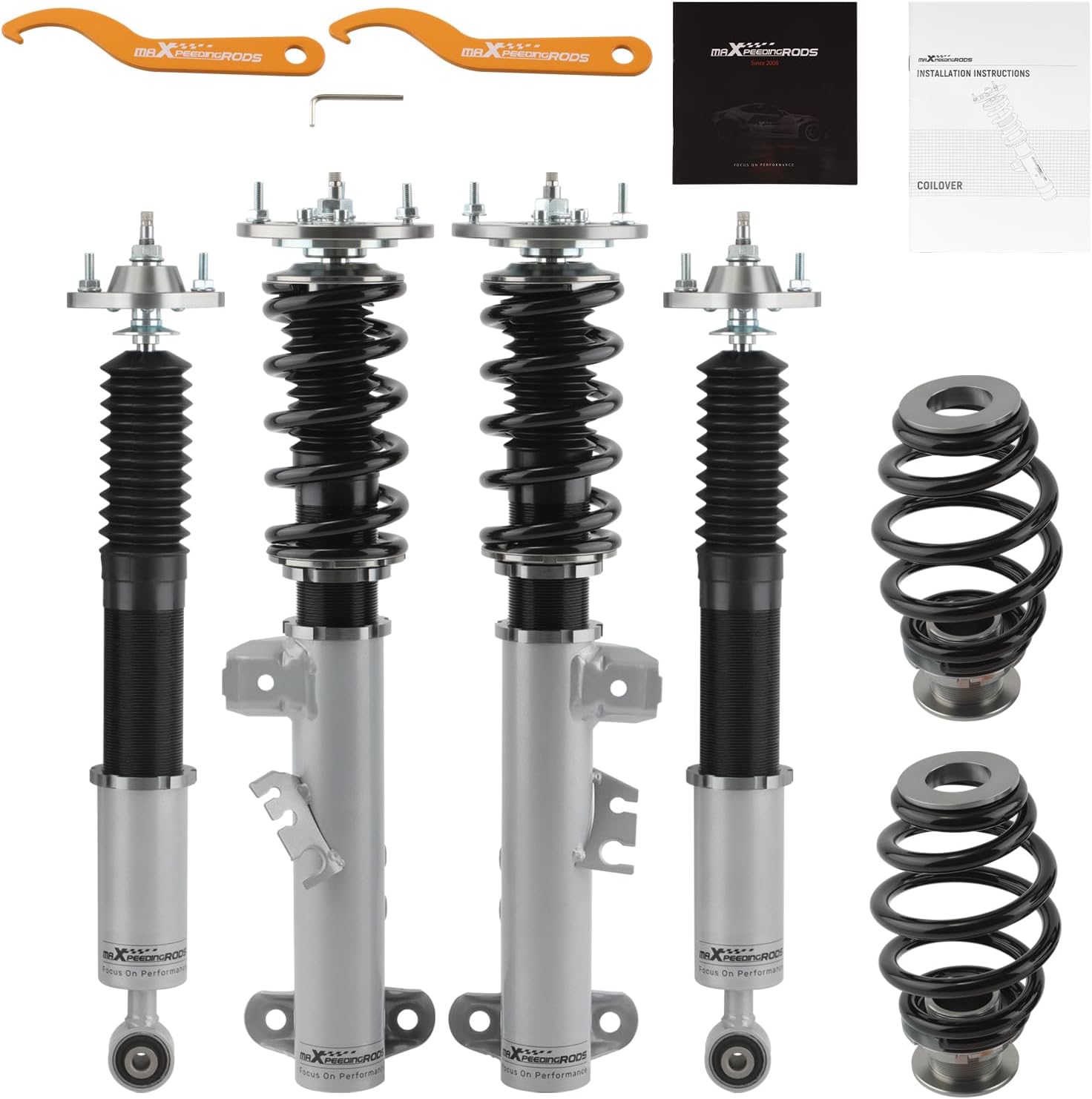 4 kits de Combinés Filetés Coilover 24 niveaux réglables, Amortisseur pour BMW Série 3 E36 318i 323i 325i 328i 328is, Suspension filetée - Noire