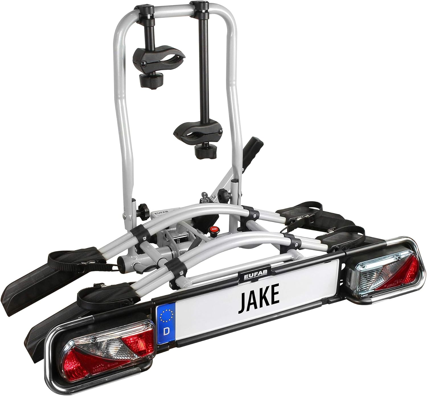 EUFAB Porte-vélos 11510 JAKE, adapté aux vélos électriques, partiellement préassemblé, extensible, protection antivol, pour 2 vélos, pour attelage de remorque