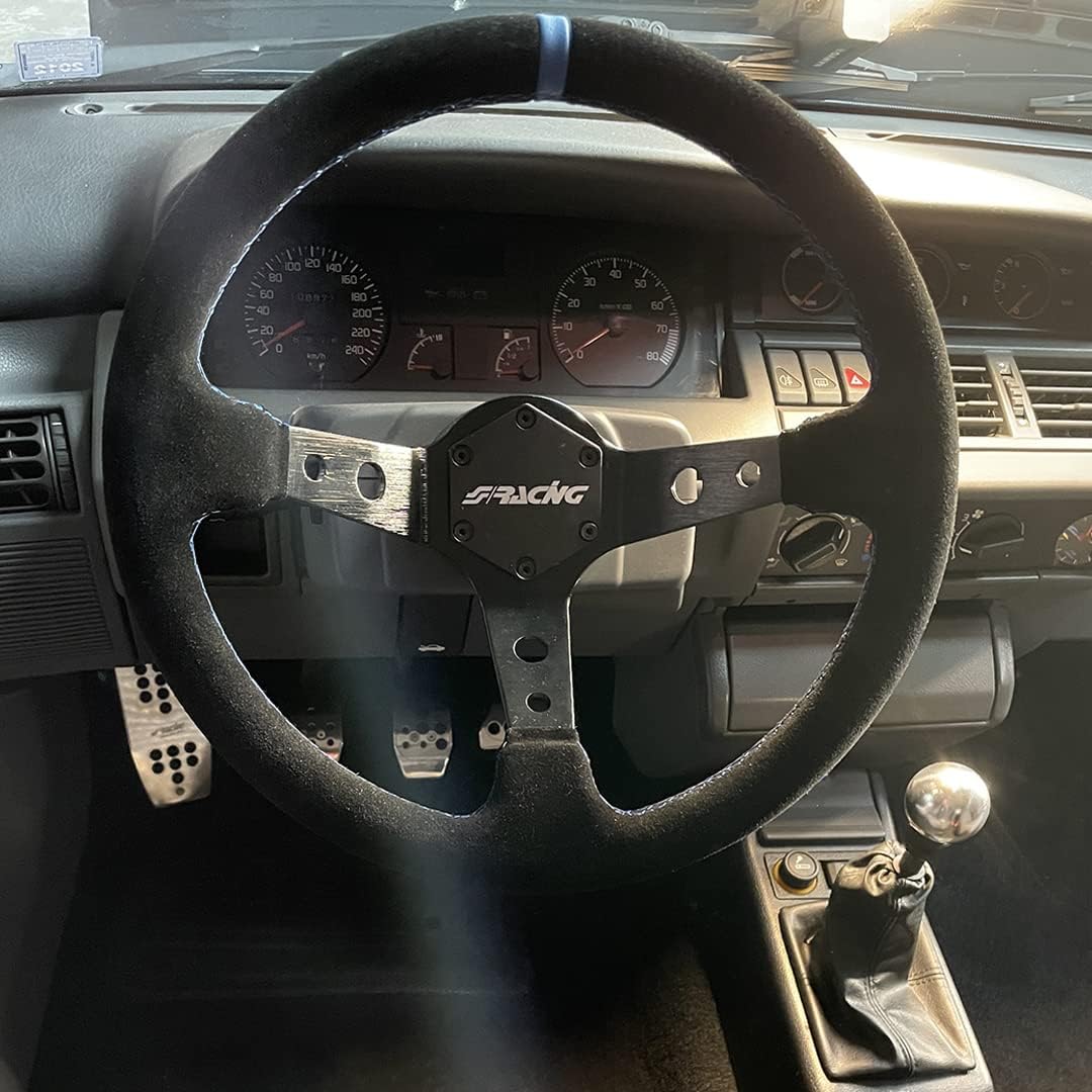 Simoni Racing Volant Universel Shakedown - Suède Noir/Bleu - Diamètre 350mm