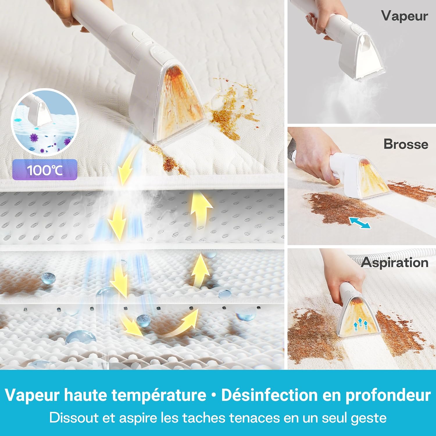 Livatro Shampouineuse Canapé, 1700W Nettoyeur Canapé Tissu, 15KPa Nettoyeur Vapeur Pour Canapé, Double Réservoir 1,6L + 1,2L, Fonction Autonettoyante,Injecteur Extracteur Pour Canape,Tissus,Voiture Medium