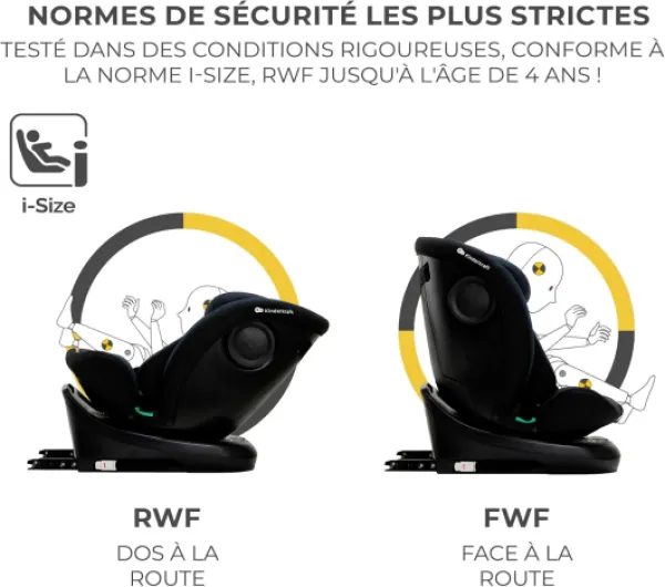 Kinderkraft I-GROW Siège auto bébé, I-SIZE 40-150 cm, 0 à 36 kg évolutif, dès la naissance et jusqu'à 12 ans environ, Groupe 0/1/2/3, Isofix, 360°, RWF, FWF, Protections latérales, Noir graphite