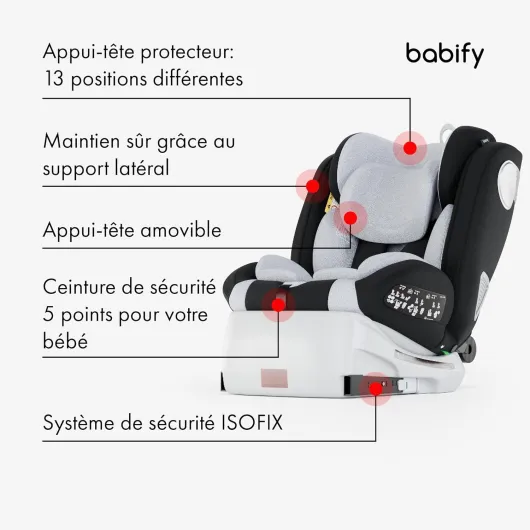 Babify Onboard Siege Auto ECE R129/i-Size, Bebe 0 à 36kg, Siege Auto Isofix Groupe 0 1 2 3, Siège Auto Bébé et Enfants de 0 à 12 Ans, Sièges Auto Pivotant 360, Ergonomique, Rehausseur Voiture Enfant Gris ISOFIX installation