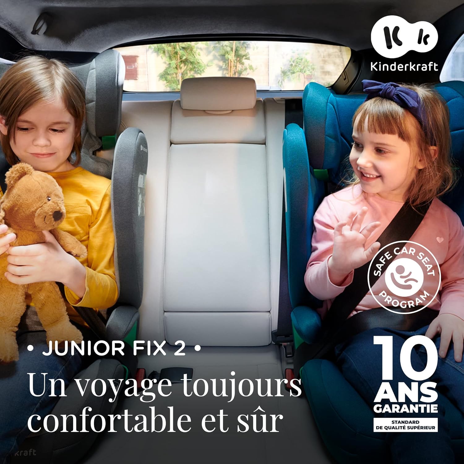 Kinderkraft JUNIOR FIX i-Size Siège auto bébé Groupe 2/3 100-150 cm, de 3,5 à 12 ans, avec Isofix fixation, Têtière ajustable en hauteur 10 niveaux, Protection latérale, Housse amovible, Gris CLASSIC Gray