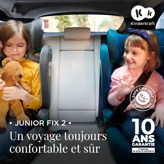 Kinderkraft JUNIOR FIX i-Size Siège auto bébé Groupe 2/3 100-150 cm, de 3,5 à 12 ans, avec Isofix fixation, Têtière ajustable en hauteur 10 niveaux, Protection latérale, Housse amovible, Gris CLASSIC Gray