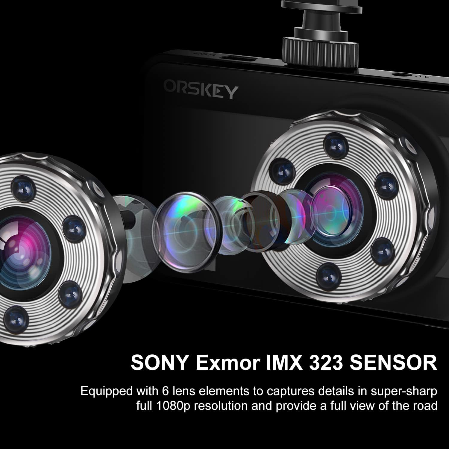 ORSKEY Dashcam Voiture 1080P HD Caméra embarquée Avant de Voiture embarquée dashcam pour Voiture Grand Angle 170°, HDR, Affichage LCD 3.0", Vision de Nuit, détecteur de mouvements et accéléromètre