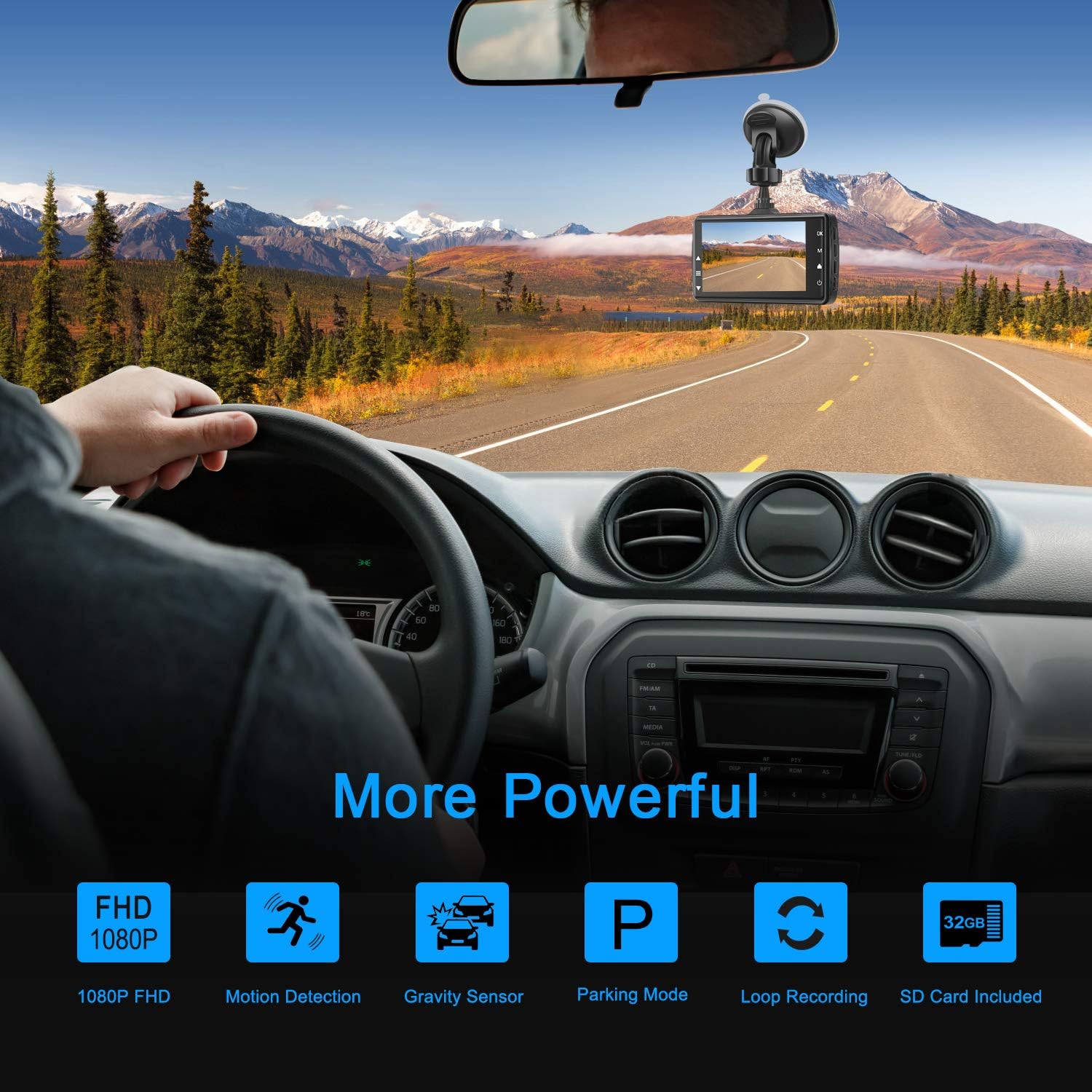 Dashcam Voiture Avant 1080P,Camera Voiture 3 pouce IPS Écran,Dash Cam Grand Angle 170°,Camera Embarquée Voiture avec carte SD 32G,Vision Nocturne,HDR,Enregistrement en Boucle,Capteur G,Parking Monitor