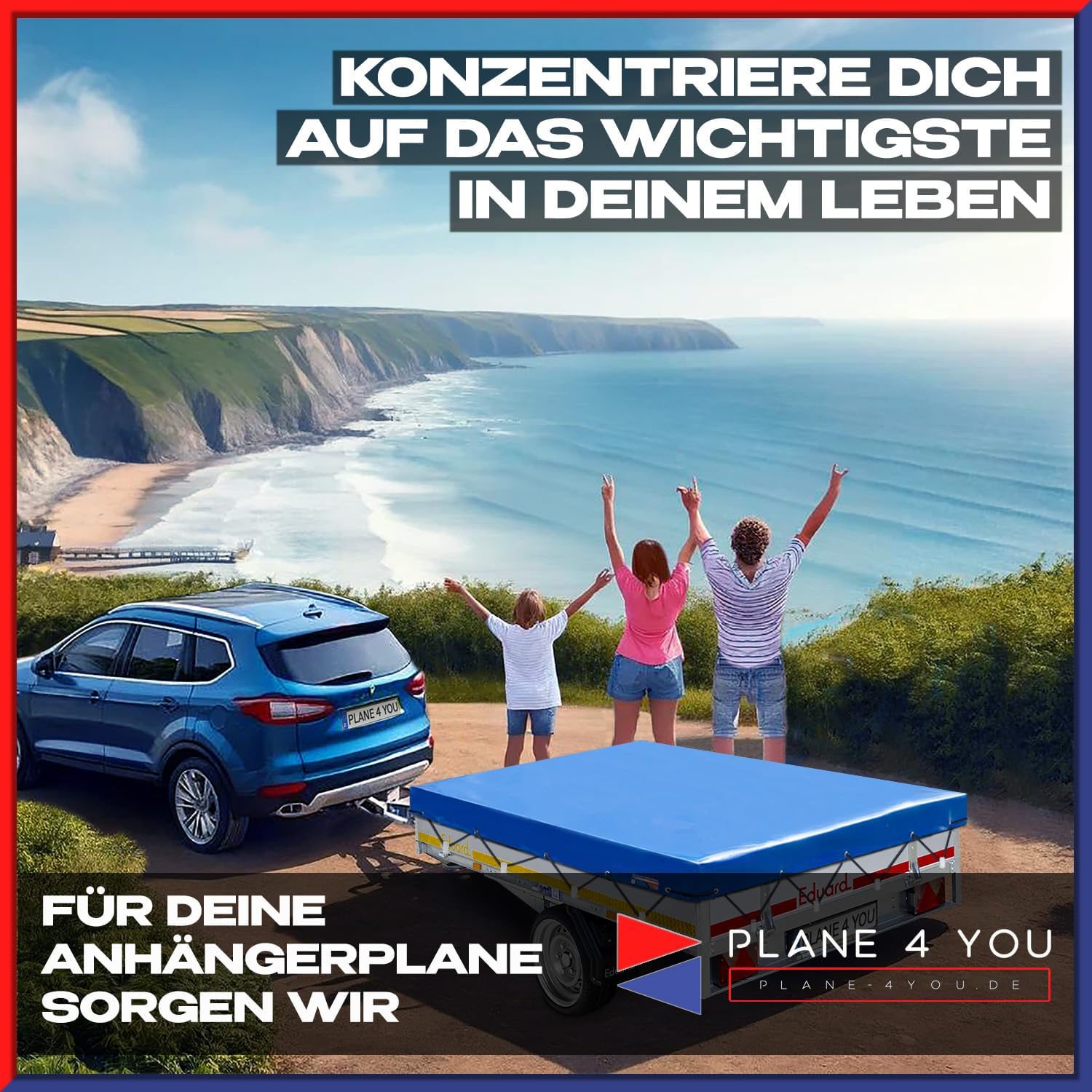 Eduard Bâche de remorque de qualité supérieure - 506 x 220 cm - Dimensions intérieures - Bâche bleue laquée brillante - Bâche plate pour remorque de voiture - Bâche en PVC imperméable avec accessoires Innenmaß 506x220 bleu roi