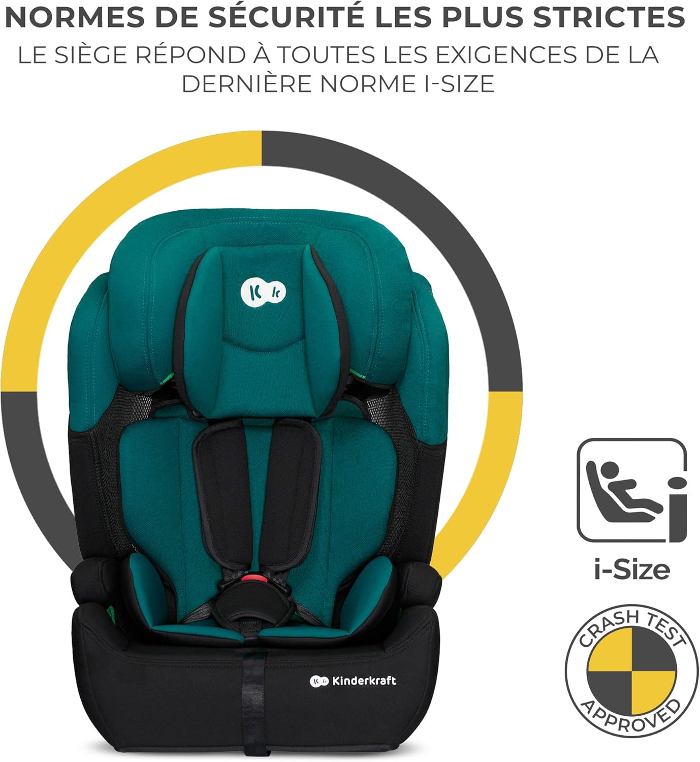 Kinderkraft COMFORT UP i-Size 76 et 150 cm, Siège auto bébé Groupe 1/2/3 de 9 à 36 kg, 15 mois à 12 ans, Têtière ajustable, 11 niveaux de réglage, Harnais de sécurité 5 points, Housse amovible, Vert COMFORT UP i-Size Green