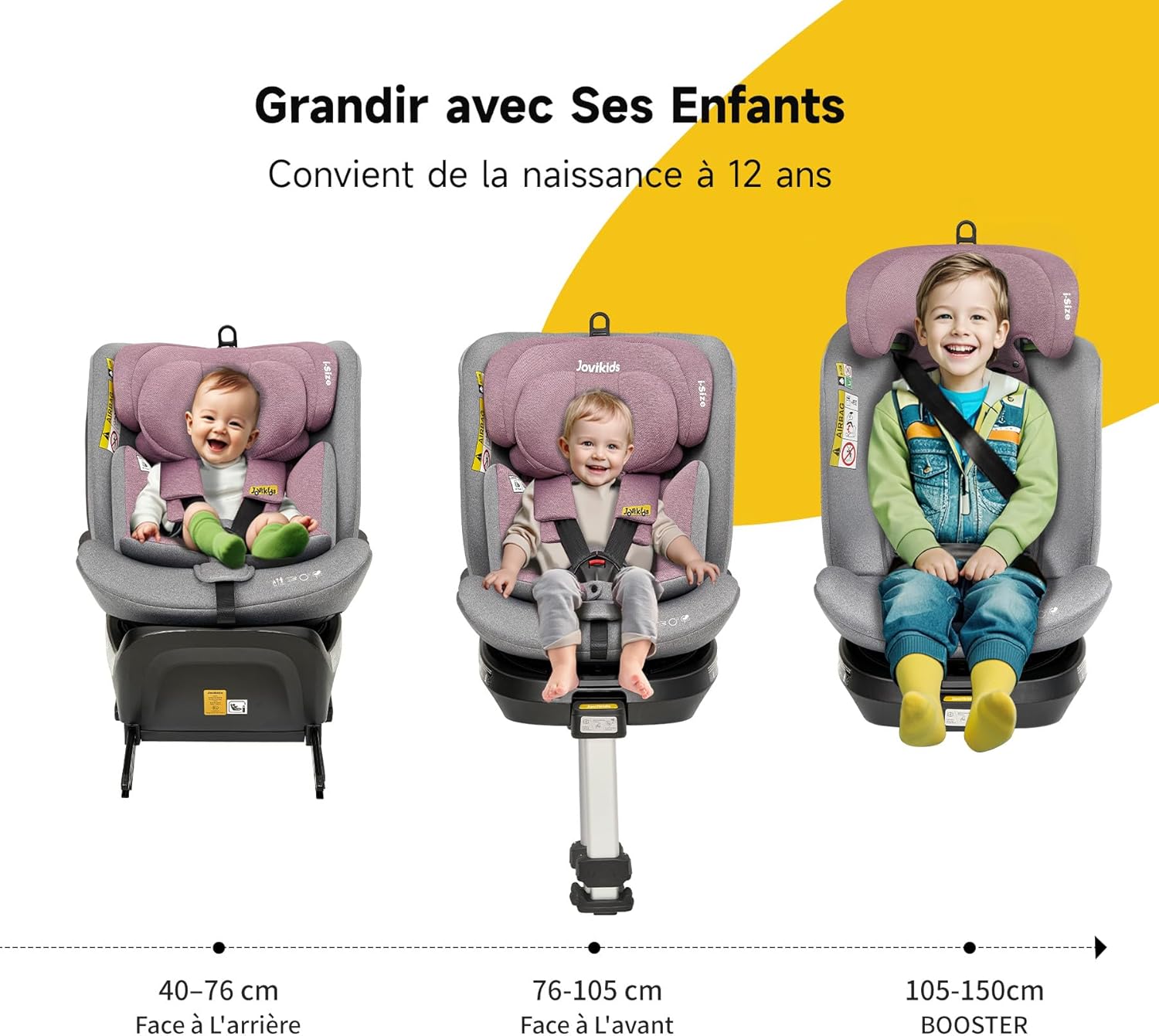 Siege Auto, i-Size 40-150 cm, 360° Pivotant ISOFIX pour Groupe 0/1/2/3, Bébé de 0-12 ans, 0 à 36 kg Environ, ECE R129, 12 Positions d'Appui-tête, RWF, FWF Inclinaison, Siège Auto（Rose）