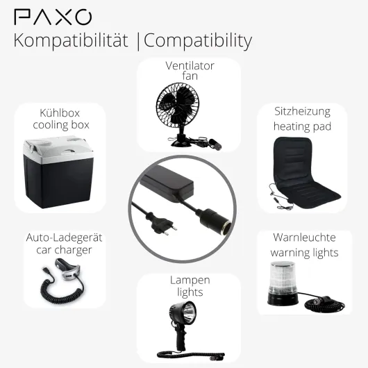 Adaptateur Secteur pour Voiture, 60W - 5A - 12V, convertisseur de Tension, redresseur avec Prise Allume-Cigare 5 Ampères (à 60 Watt)