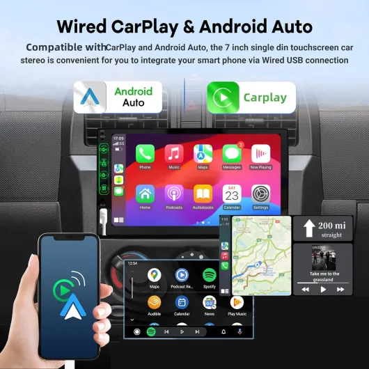 Autoradio Bluetooth 1 DIN avec Carplay et Android Auto - 7 Pouces HD Ecran Tactile Poste Radio Voiture Soutien Lien Miroir iOS/Android/Radio FM/USB/EQ – Autoradio avec Caméra de Recul 1 Din 7 pouces