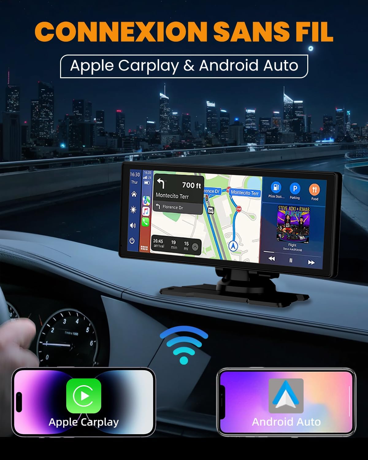 Carplay Voiture, 8.88" Autoradio Carplay pour Apple & Android avec HD 1080P Camera de Recul & Caméra Frontale, Navigation GPS, Bluetooth 5.2, Commande Vocale Mains Libres, Mirror Link, AUX, FM