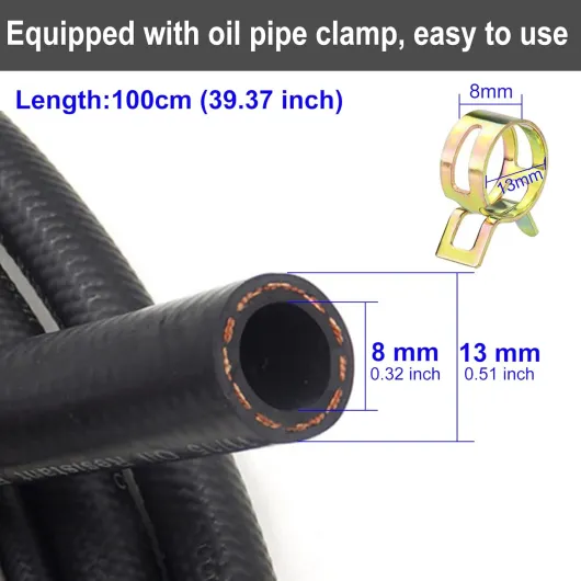 Nutabevr Tuyau d'essence 1m,8 mm Tuyau de Carburant Kit Conduite de Carburant avec 5 Pièces Colliers de Serrage, pour motos,tracteurs,tondeuses à gazon,scooters,petits moteurs,voitures,camions