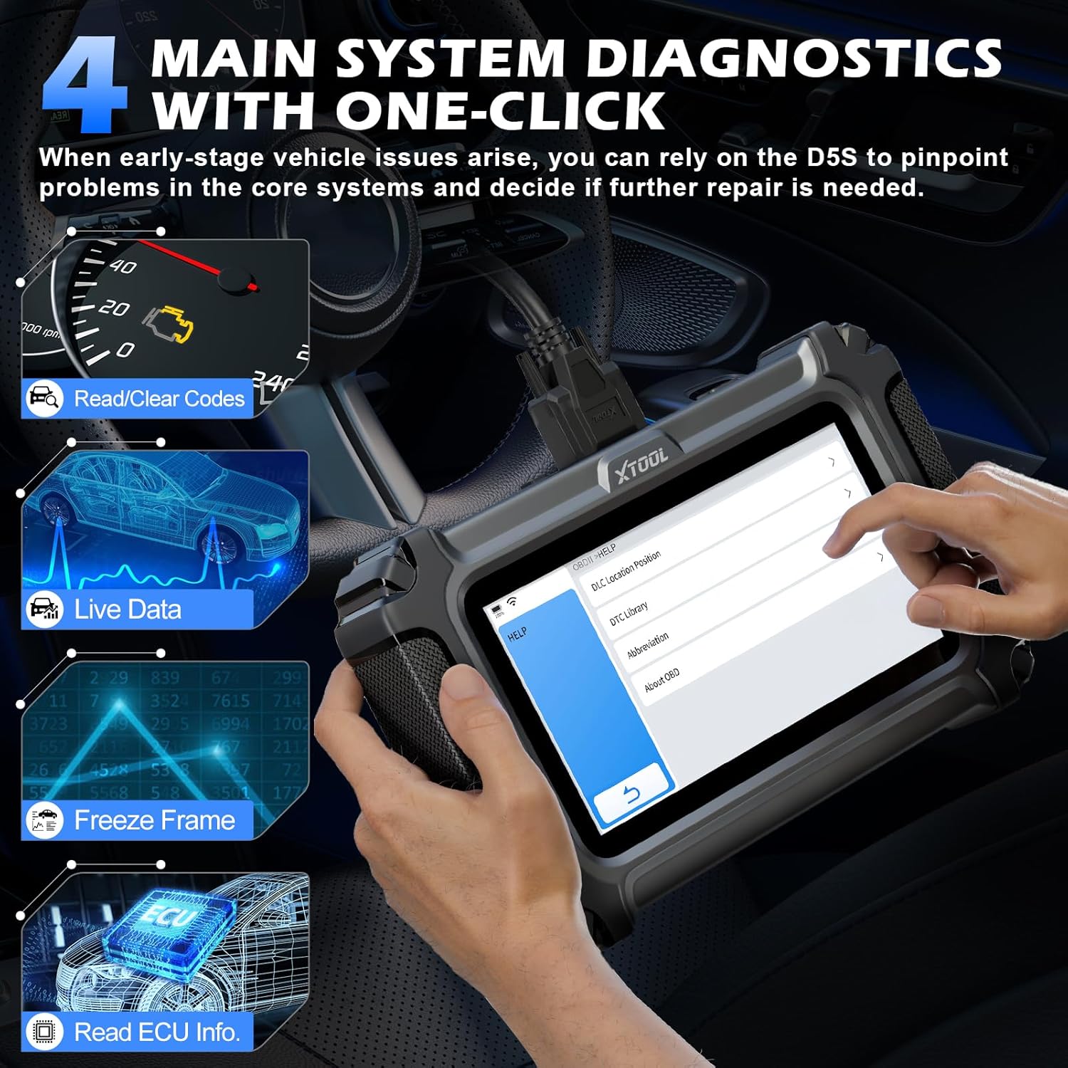 XTOOL Scanner D5 OBD2 : Outil de Diagnostic de Voiture 2025 avec 9 réinitialisations, Transmission ABS SRS Moteur OBD2 Lecteur de Code avec FCA AutoAuth, Can FD pour GM, réinitialisation d'huile/ABS