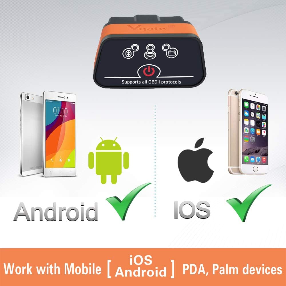 OBD Bluetooth, icar 2 BLE4.0 OBD2 Adapter Outils de Diagnostic Lecteur de Code de Voiture pour iOS, Android et Windows (Noir/Orange)