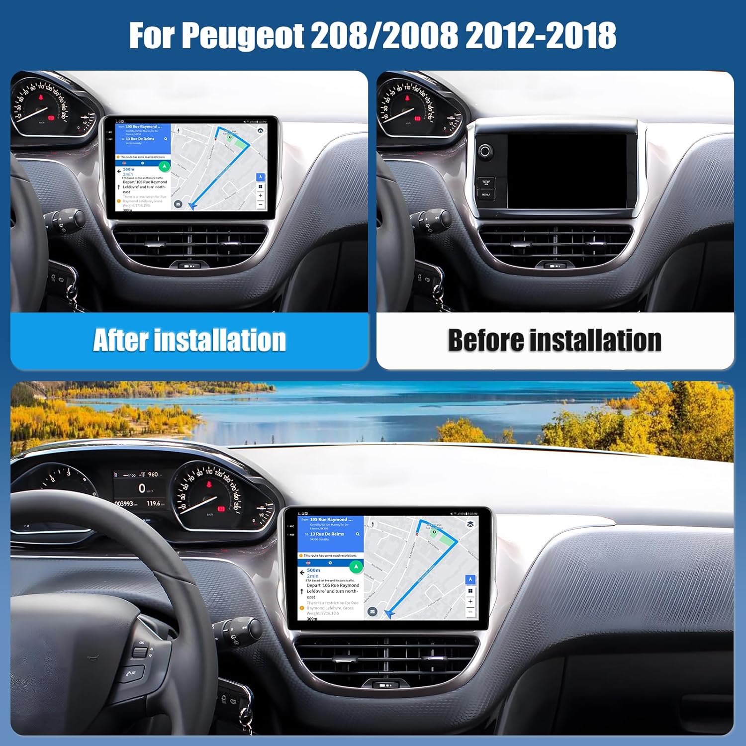 4G+128G Android 15 Autoradio pour Peugeot 208/2008 2012-2018 avec CarPlay Android Auto sans Fil, 10,1“ Écran Tactile 2 Din Radio avec GPS WiFi Bluetooth Lien Miroir FM/RDS EQ SWC Caméra
