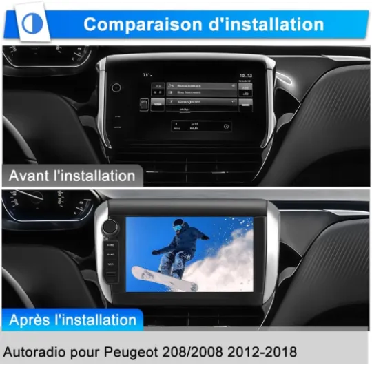 Autoradio Android 13 pour Peugeot 208/2008 (2012-2018) [2Go+64Go] avec Carplay Android Auto 8 Pouces Écran Tactile GPS Bluetooth FM RDS Wi-FI/SWC/Aide au Parking