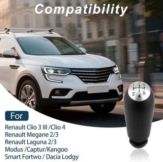 Pommeau de Levier de Vitesse Manuel 5 Vitesses pour Renault Clio III 2005-09, Laguna 2 (2001-07), Dacia (Depuis 2004), Twingo 3 (Depuis 2014) Modus Levier De Vitesse Utilisation Fluide,Noir Cuir