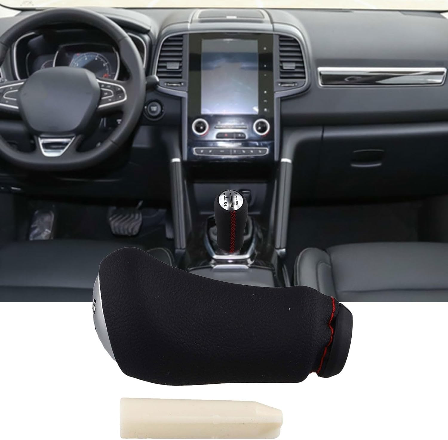 Pommeau de levier de vitesse pour Renault 5 vitesses compatible avec Clio 3 pour Megane 2 II modèles 2003 2009 avec convertisseur pour utilisation manuelle (ligne blanche) White Line