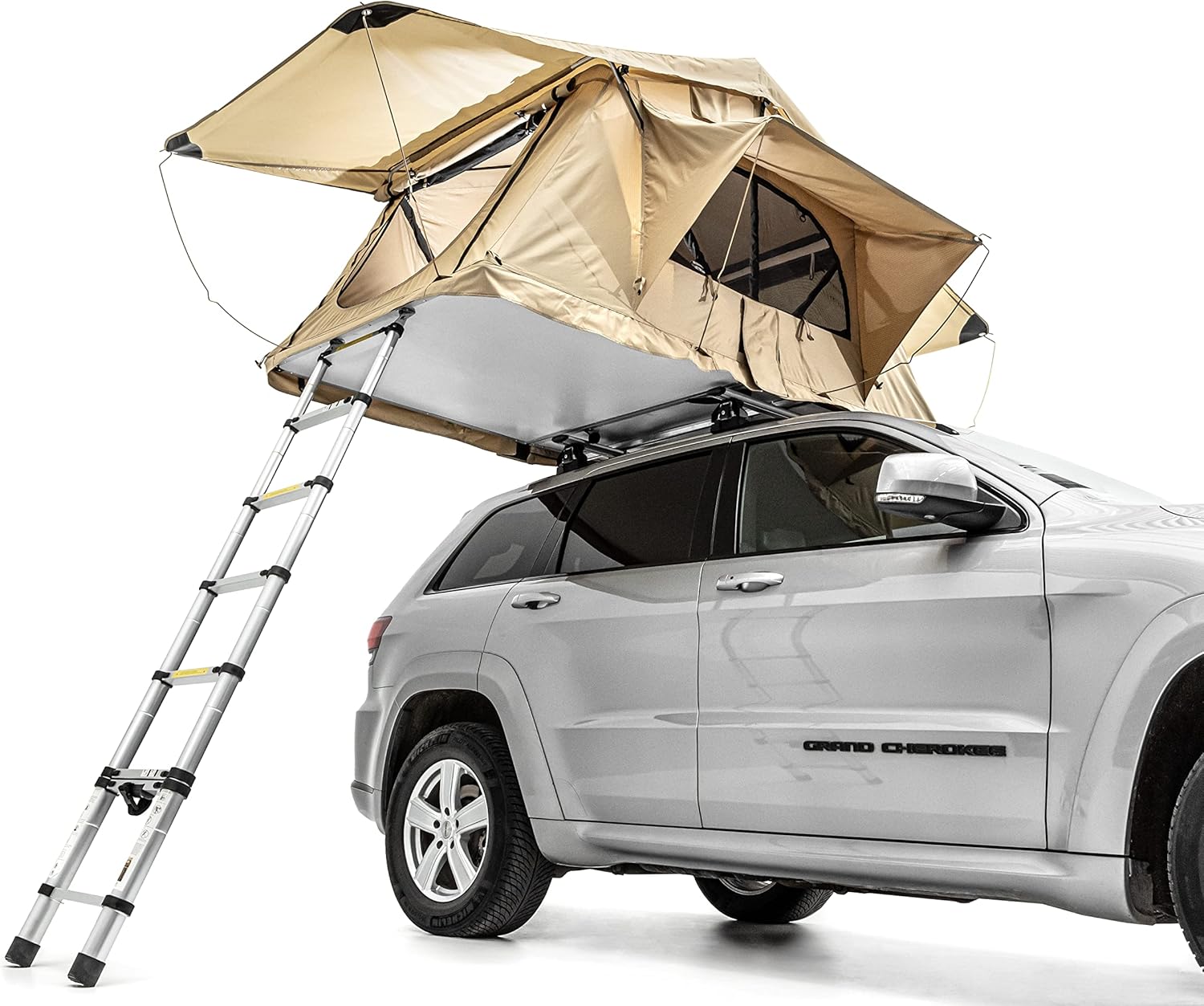 Dragon Winch Tente de Toit pour Voiture 2 Personnes avec Matelas, échelle télescopique, Poches pour Accessoires et moustiquaires - imperméable - Idéal pour Le Camping en voitu