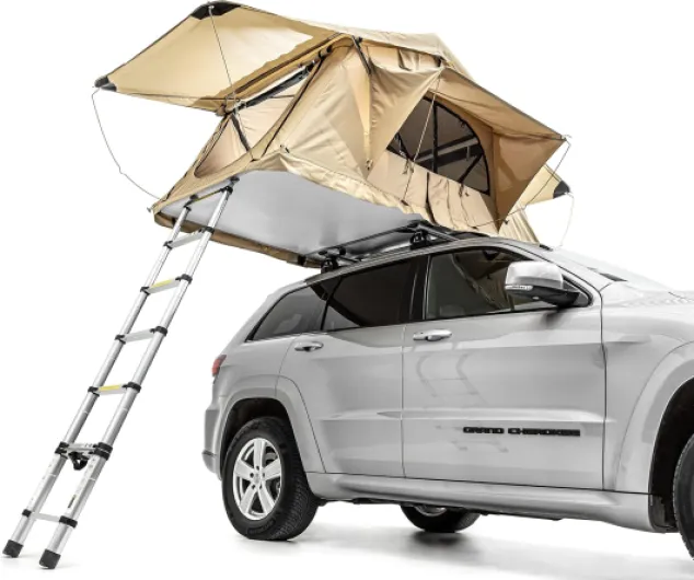 Dragon Winch Tente de Toit pour Voiture 2 Personnes avec Matelas, échelle télescopique, Poches pour Accessoires et moustiquaires - imperméable - Idéal pour Le Camping en voitu