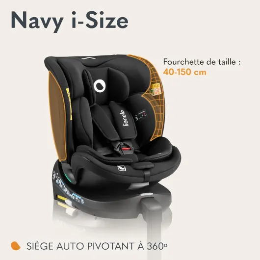 NAVY i-Size 360o Siège auto pivotant pour enfants 40–150 cm, groupe 0+1 2 3, installation ISOFIX à l’avant et à l’arrière et support stabilisateur, Dri-Seat (Onyx) bleu marine Onyx