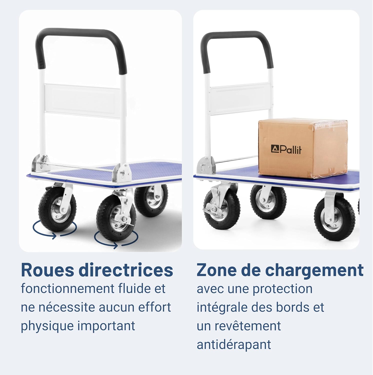 Chariot de Transport Tout Terrain - Roue Gonflable, 300 kg, Plateforme Rabattable 880 x 580 mm, Chariot a roulettes pour Charge Lourde - Carry-R