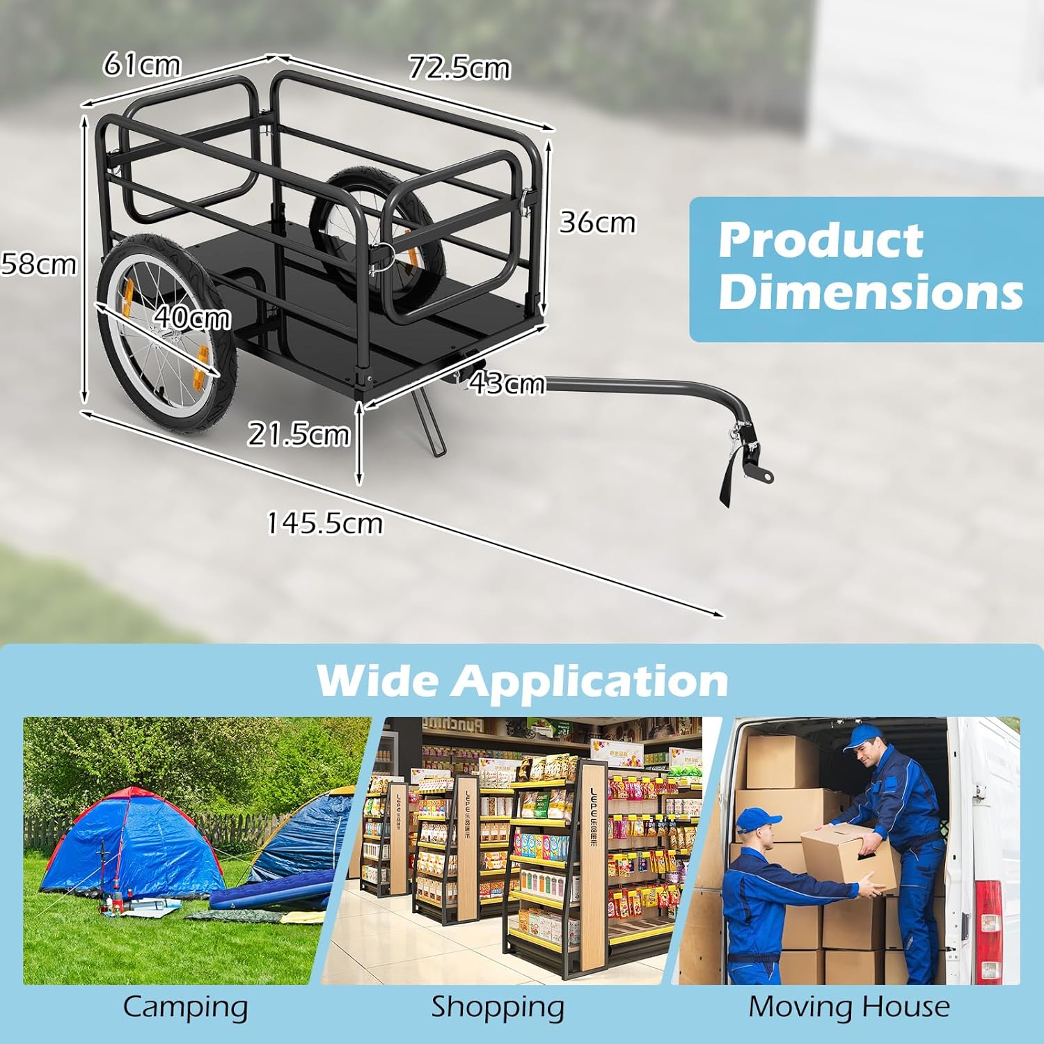 Remorque de Vélo 2 en 1 avec Cadre Métallique Pliable, Housse Amovible, Chariot de Traction avec Roues à Air Fiables de 40CM, Attelage Polyvalent pour Compatibilité Multi-vélos