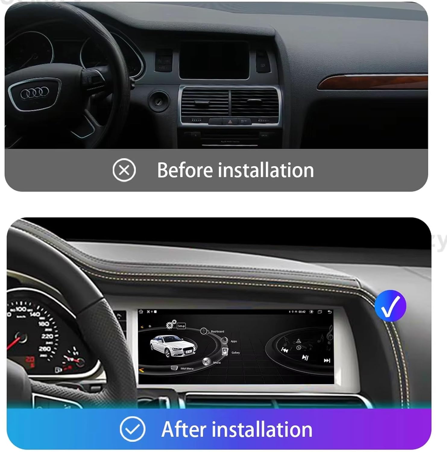 Autoradio stéréo double Din Android 13 Bluetooth pour Audi Q7 2005-2009, écran tactile 10,25 pouces stéréo voiture avec commande vocale Carplay Wifi commande au volant USB navigation GPS (A, S5 4G + 6 A S5 4G+64G