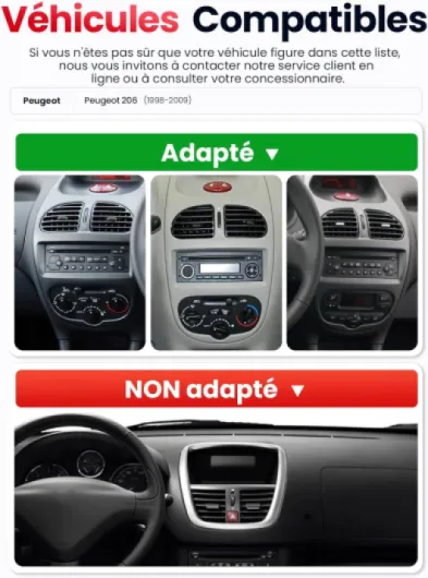 Autoradio Double DIN avec Écran pour Peugeot 206 (1998-2009), CarPlay & Android Auto sans Fil, Écran Tactile Auto 7", 4 GB+64 GB, Bluetooth WiFi 5 GHz Dab+ FM AUX GPS