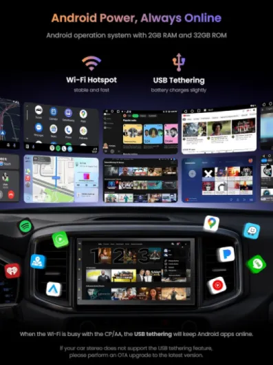 Autoradio 2 Din Android avec GPS Navi, CarPlay&Android Auto sans Fil, WiFi/Bluetooth/USB, Radio Voiture écran Tactile 7 Pouces avec 24B EQ&DSP, FM/AM/RDS, HD LRV, A5LG2B7T 7''