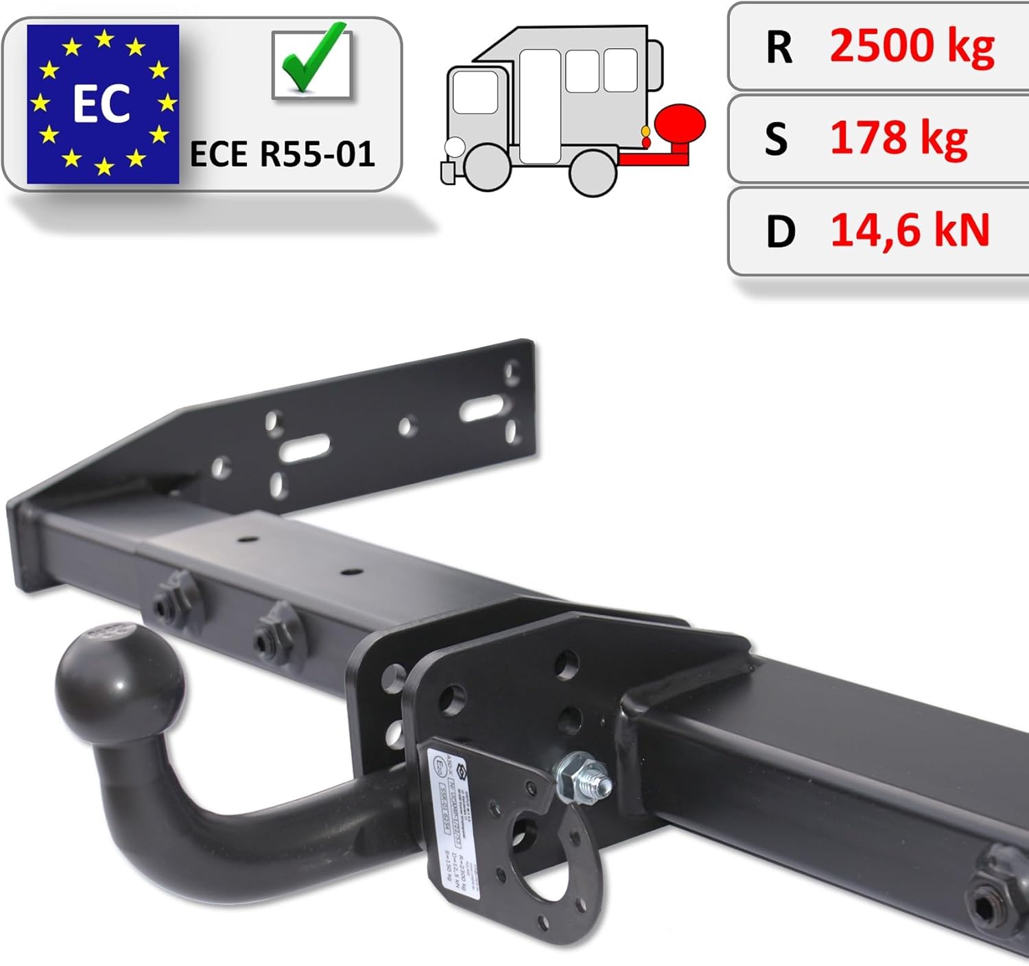 Attelage de remorque universel variable - pour camping-car, camping-car, caravane, remorqueur, structure de valise, LBW (avec kit électrique 13 broches multiplexé)