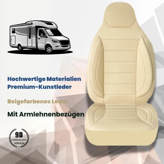 Housses de siège compatibles avec Mercedes Sprinter W907/910 fourgonnette sur mesure, lot de 2 pièces - Conducteur 1 passager + 1 siège - Avec housses d'accoudoir - CBS102 - beige