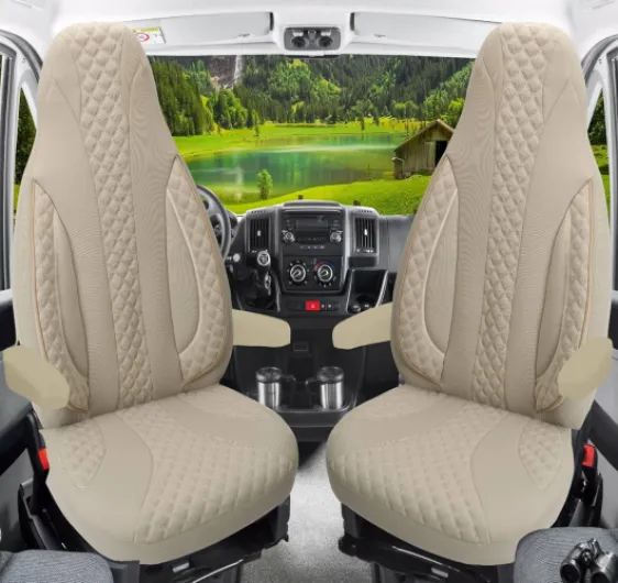 Housses de siège sur Mesure pour sièges Pilote conducteur et Passager - Compatible avec Camping-Car Fiat Ducato, Pössl, Knaus, Adria, Carthago, Pilote Laika WPL405 - Beige