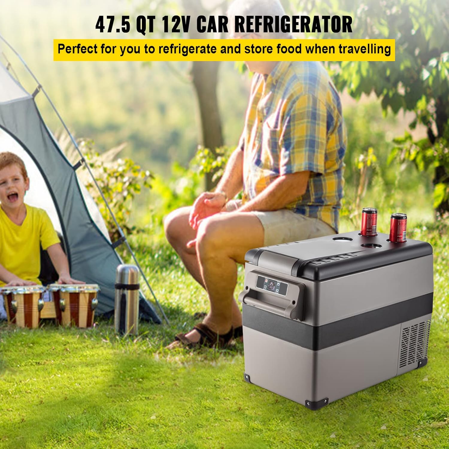 Glacière Électrique Voiture, 45 L, Réfrigérateur Portable à Compression, 60 W, Mini Frigo, 69,3x34,5x45,6 cm, Glacière Électrique, Mini Congélateur Compresseur pour Maison/Voiture/Camping 45L