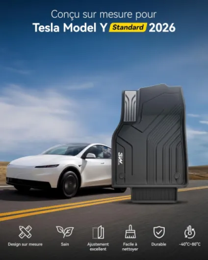 Tapis de Sol pour Tesla Model Y Standard 2026 Ensemble de 6, Tapis Coffre Voiture en Thorex™ Premium, Toutes Saisons, Antidérapant et Imperméable, Accessoires