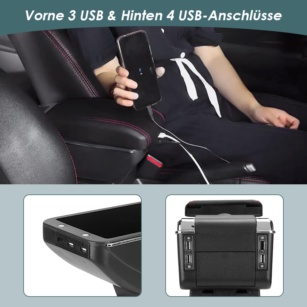 Accoudoir Central de Voiture Universel, Accoudoir de Voiture Réglable, Console Centrale Noire, Boîte de Rangement pour Rembourrage D'accoudoir de Voiture, Boîte D'accoudoir Extra