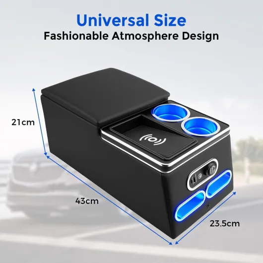 Console centrale avec boîte de rangement, accoudoir central universel, boîte de rangement pour console centrale, accoudoir d'accessoires de voiture avec lumières USB et LED, chargement sans fil, pour