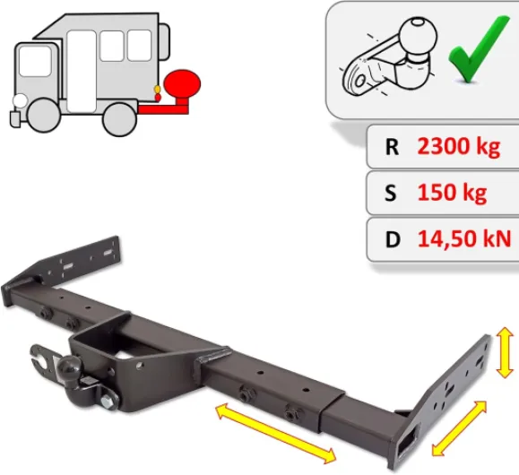 Attelage de remorque universel variable - pour campeur, camping-car, caravane, tombereau, un camione, voiture de livraison (avec kit électrique 7 broches)