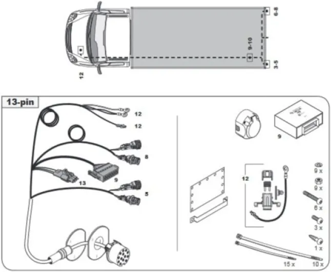 Faisceau SPECIFIQUE 13 Broches pour IVECO Daily Plateau Roues Simples Non PREEQUIPE (07/14-) - France Attelage