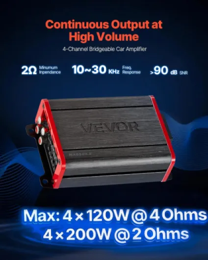 Amplificateur Audio Voiture, Ampli de Puissance à 4 Canaux Pontables pour Subwoofer, Classe D à Gamme Complète Max - 4x120 W sous 4 ohms/4x200 W sous 2 ohms, Amplificateur Stéréo pour SUV, MPV