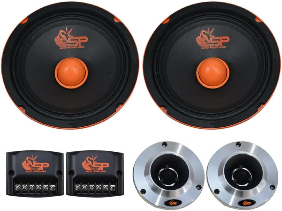 SP Audio SP-EM6.5 KIT, 1 kit 2 Voies Haut-Parleur 16,5 cm 165 mm 6,5", 200 W RMS, 400 W Max, 4 ohms, avec 2 midrange, 2 tweeters et 2 Crossover, pour portières de Voiture, 1 kit